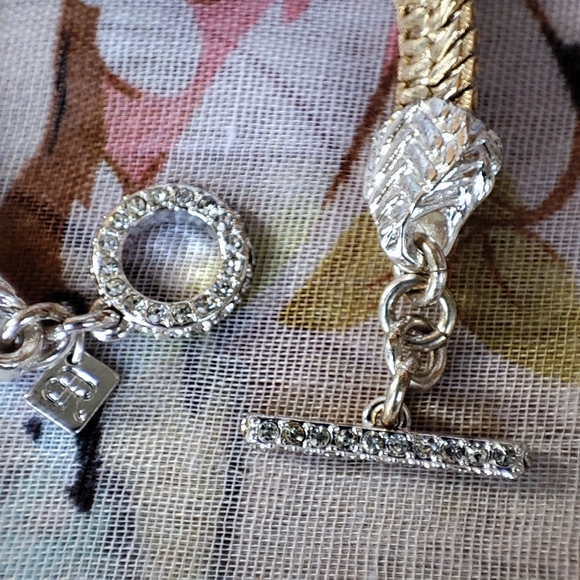 Herringbone Gold & Silver Tone Clear Rhinestone Banana Republic Toggle Bracelet - Picture 5 of 9